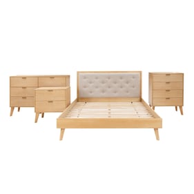 Linon Reid Natural Oatmeal 4pc Queen Bedroom Set