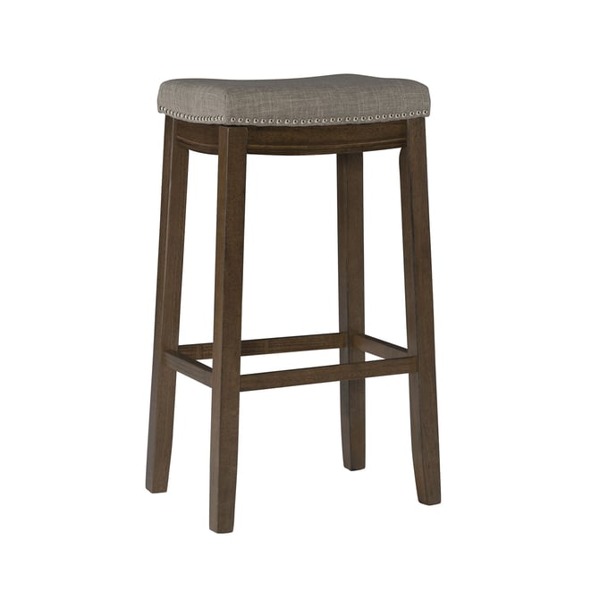 Linon Claridge Rustic Dark Brown Grey Backless Saddle Bar Stool LN-BS227GRY01U