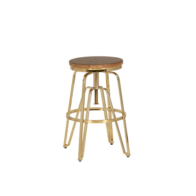 Linon Tatum Brown Gold Adjustable Stool LN-BS244GOLD01AS