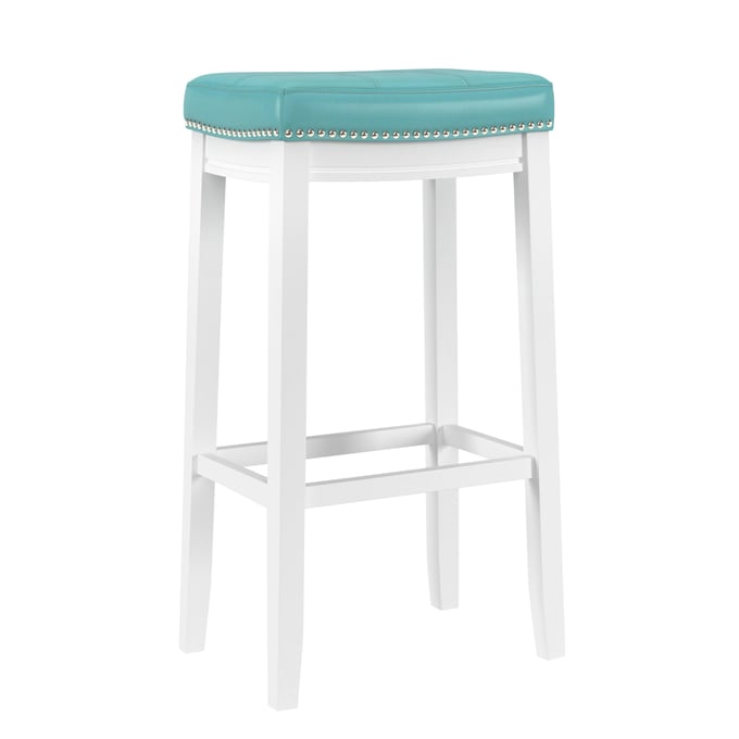 Linon Claridge White Teal Barstool LN-BS254TEALPU01U