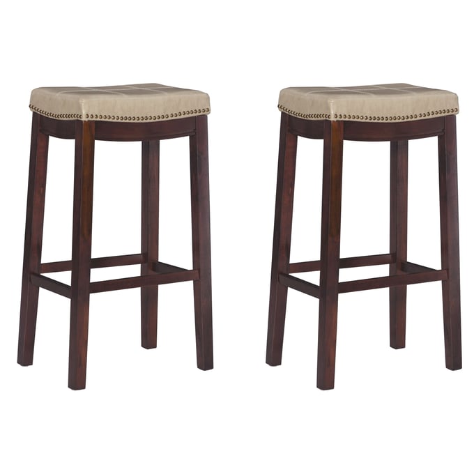 2 Linon Claridge Wenge Beige Bar Stools LN-BS280JUTE02PKU