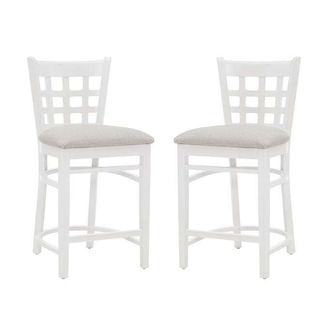 2 Linon Lola White Beige Counter Height Stools LN-CS281WHTP02ASU