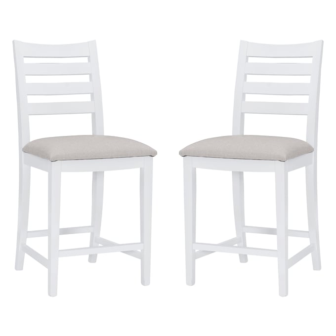 2 Linon Flynn White Light Grey Counter Height Stools LN-CS283WHTSTN02ASU