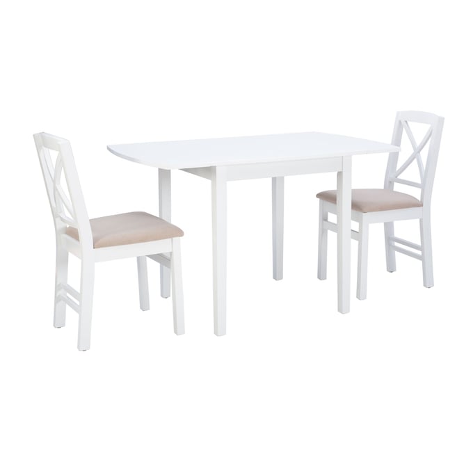 Linon Torino White Beige 3pc Drop Leaf Dining Set LN-DTS100WHT3PC