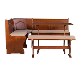 Linon Chelsea Walnut Beige Nook Set with Cushion