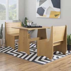 Linon Linson Honey 3pc Dining Room Set With 2 Small Benches