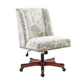 Linon Draper Walnut Linen Cow Print Office Chair