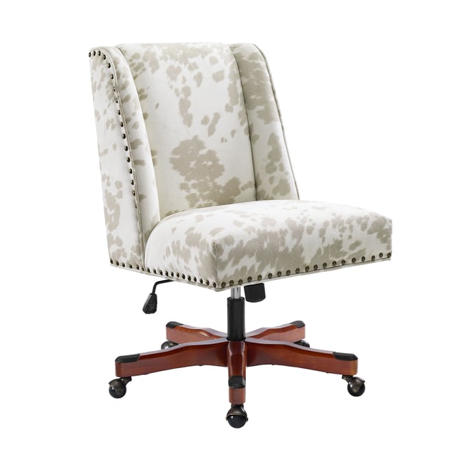 Linon Draper Walnut Linen Cow Print Office Chair LN-OC059UML01U