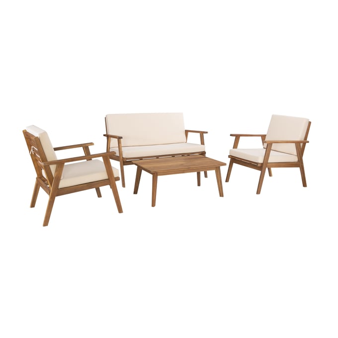 Linon Cole Natural Outdoor Chat 4pc Seating Set LN-OD27NATSETABU