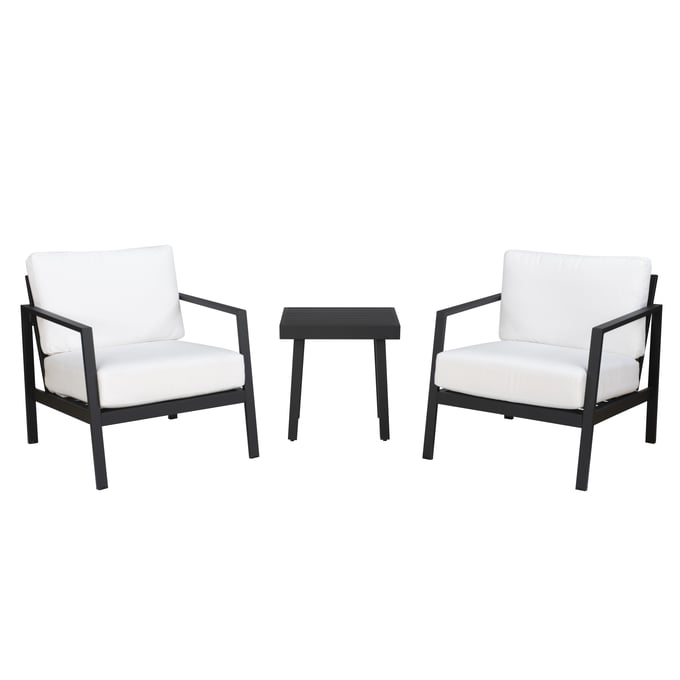 Linon Holland White Black Aluminum 3pc Outdoor Set LN-OD60NAT3PCSET