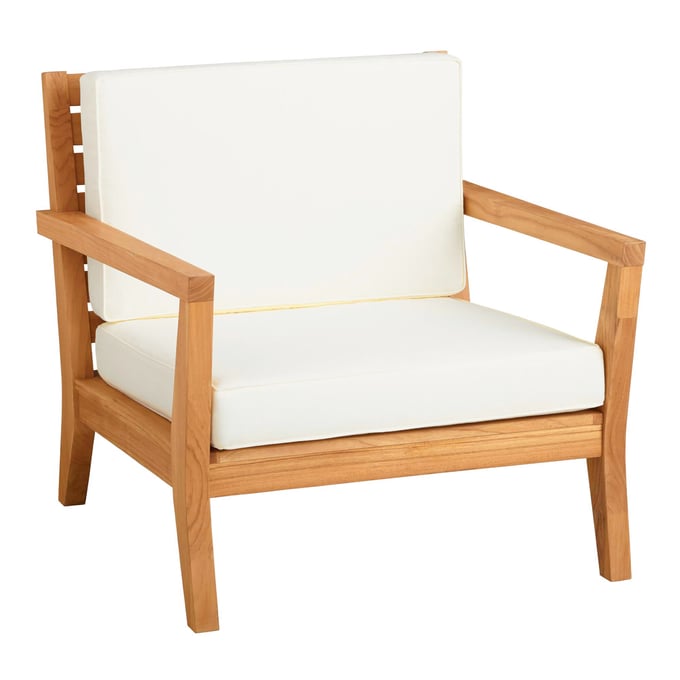 Linon Carenen Natural Antique White Outdoor Arm Chair with Cushions LN-ODCP068TK01U