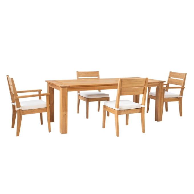 Linon Carenen Natural Beige 5pc Outdoor Teak Dining Set LN-ODCP72TKSET5PC