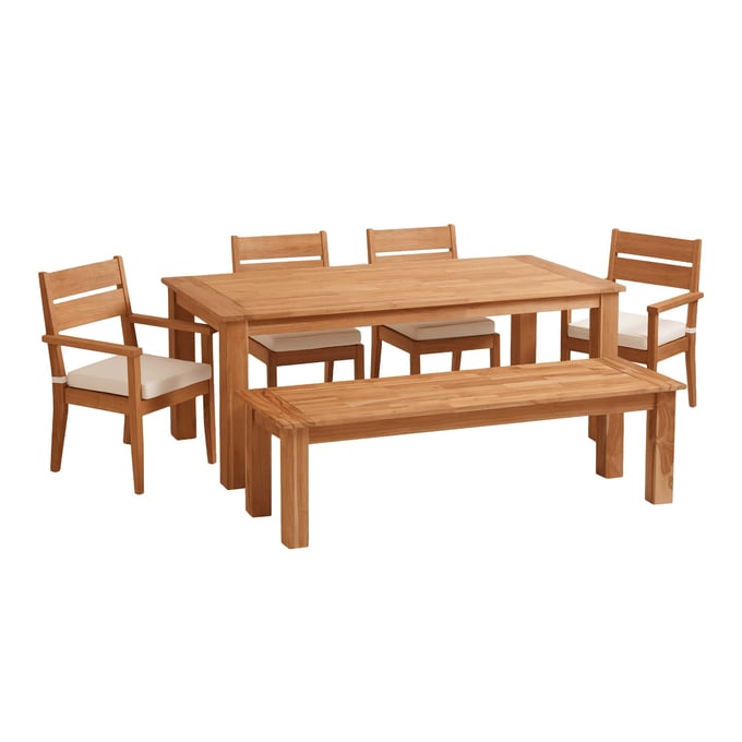 Linon Carenen Natural Beige 6pc Outdoor Teak Dining Set LN-ODCP72TKSET6PC