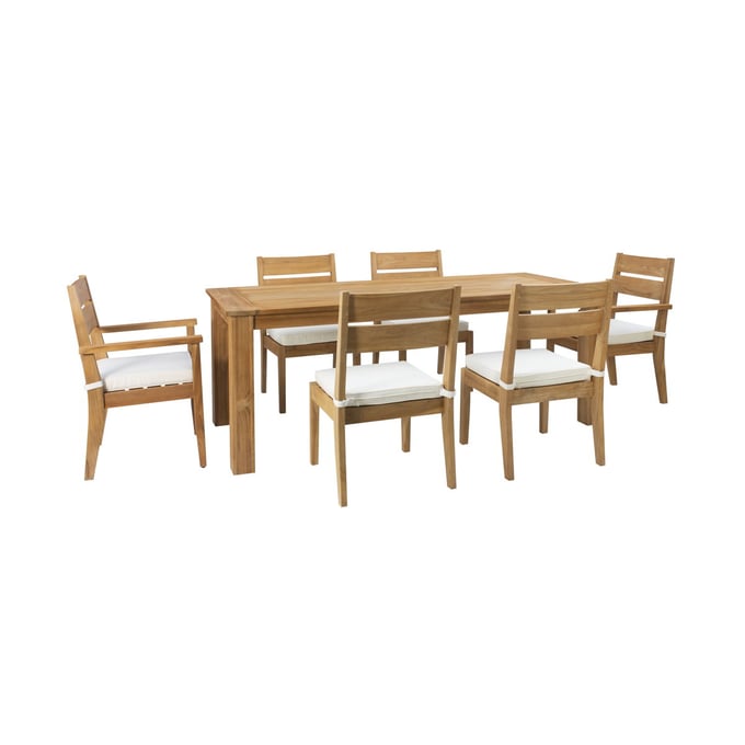 Linon Carenen Natural Beige 7pc Outdoor Teak Dining Set LN-ODCP72TKSET7PC