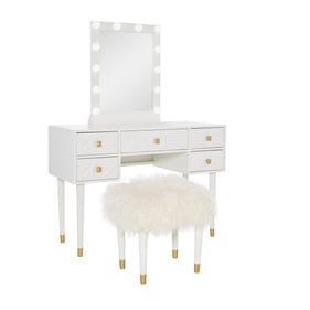 Linon Geo White Lighted Vanity and Stool Set