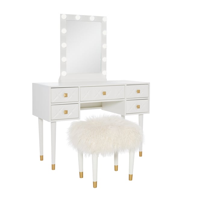 Linon Geo White Lighted Vanity and Stool Set LN-VS077WHT01U