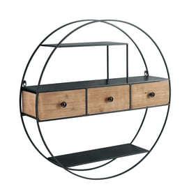 Linon Nerissa Black Natural Round Wall Decor with Drawers