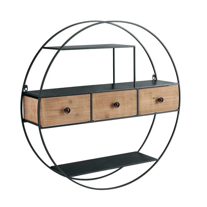 Linon Nerissa Black Natural Round Wall Decor with Drawers LN-WL271MTL01ASU