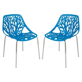 2 LeisureMod Asbury Blue Chromed Legs Dining Chairs