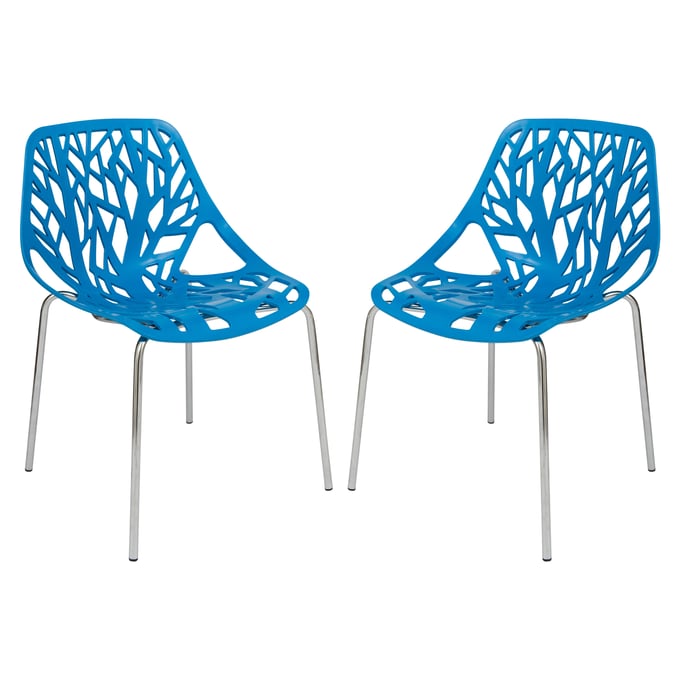 2 LeisureMod Asbury Blue Chromed Legs Dining Chairs LSM-AC16BU2