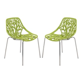 2 LeisureMod Asbury Green Chromed Legs Dining Chairs