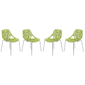 4 LeisureMod Asbury Green Chromed Legs Dining Chairs