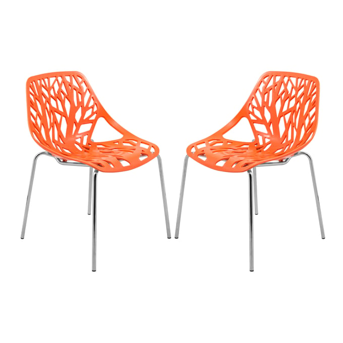 2 LeisureMod Asbury Orange Chromed Legs Dining Chairs LSM-AC16OR2