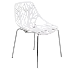 LeisureMod Asbury White Dining Chair with Chromed Legs