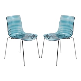 2 LeisureMod Astor Transparent Blue Plastic Dining Chairs