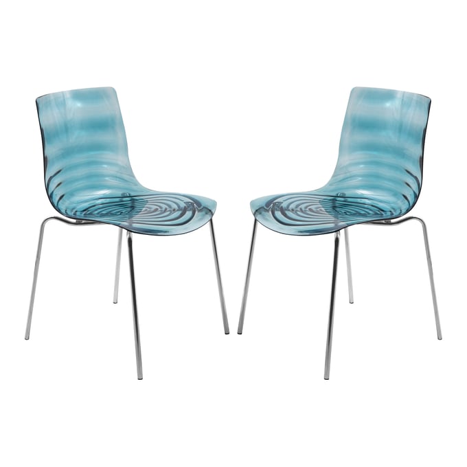 2 LeisureMod Astor Transparent Blue Plastic Dining Chairs LSM-AC20TBU2