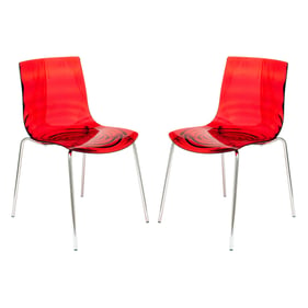 2 LeisureMod Astor Transparent Red Plastic Dining Chairs