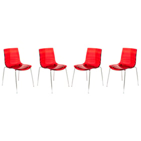 4 LeisureMod Astor Transparent Red Plastic Dining Chairs