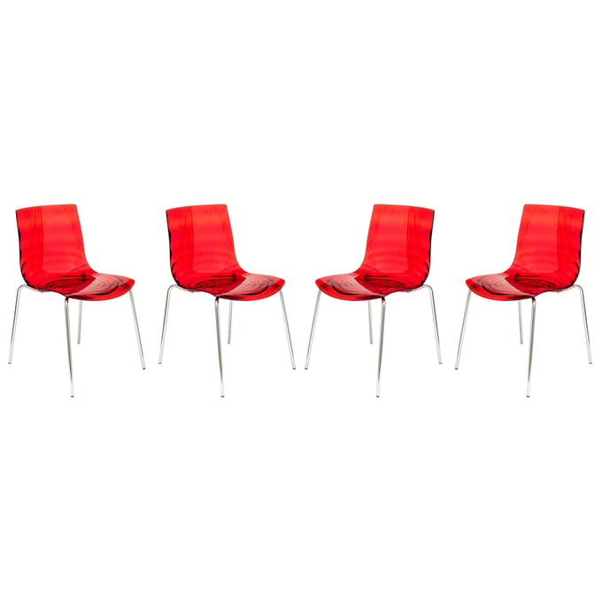 4 LeisureMod Astor Transparent Red Plastic Dining Chairs LSM-AC20TR4