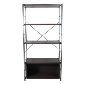 LeisureMod Brentwood Dark Walnut Black Steel Frame Bookcase