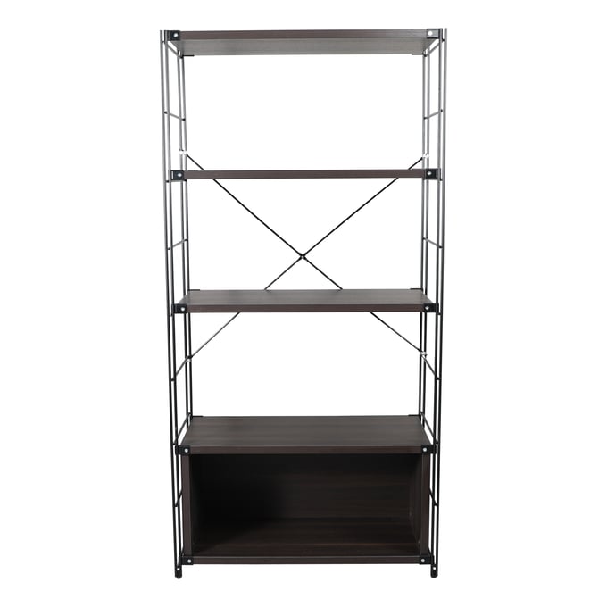 LeisureMod Brentwood Dark Walnut Black Steel Frame Bookcase LSM-BBBL-65DW