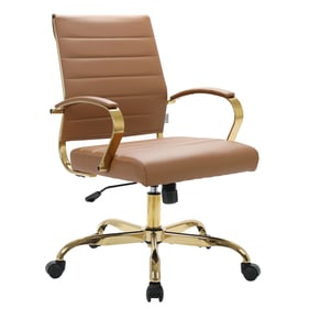 LeisureMod Benmar Brown Leather Office Chair with Gold Frame