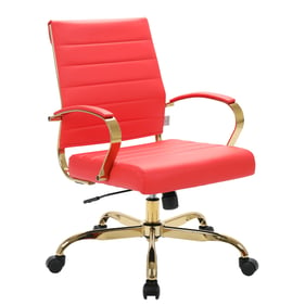 LeisureMod Benmar Red Leather Office Chair with Gold Frame