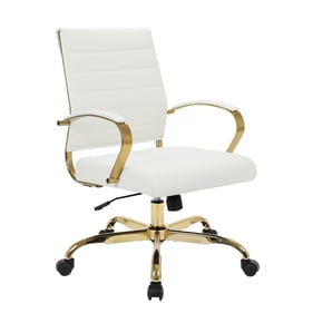 LeisureMod Benmar White Leather Office Chair with Gold Frame