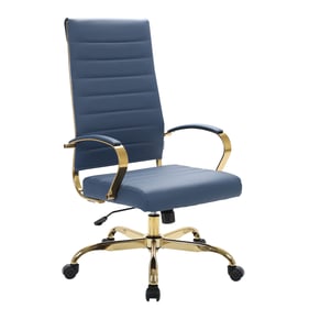 LeisureMod Benmar Navy Blue Leather High Back Office Chair with Gold Frame