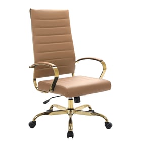 LeisureMod Benmar Light Brown Leather High Back Office Chair with Gold Fram...