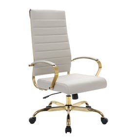 LeisureMod Benmar Tan Leather High Back Office Chair with Gold Frame