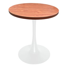 LeisureMod Bristol White Cognac Brown 27 Inch Round Dining Table