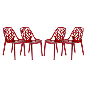 4 LeisureMod Cornelia Transparent Red Dining Chairs