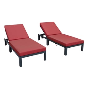 2 LeisureMod Chelsea Red Outdoor Chaise Lounge Chairs with Cushions