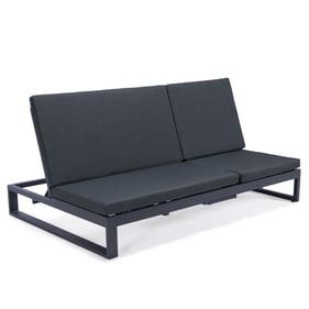 LeisureMod Chelsea Black Fabric Black Convertible Lounge Reclining Double C...