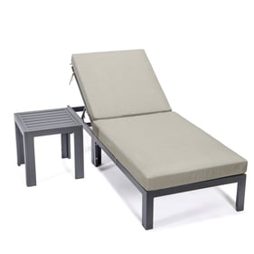 LeisureMod Chelsea Beige 2pc Outdoor Chaise Lounge Chair And Side Table Set