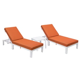 LeisureMod Chelsea Orange Cushion 3pc Outdoor Chaise Lounge Chair Set with ...