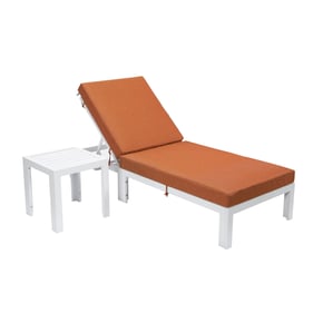 LeisureMod Chelsea Orange Cushion 2pc Outdoor Chaise Lounge Chair with Side...