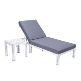 LeisureMod Chelsea Blue Outdoor Weathered Grey Chaise Lounge Chair with Sid...