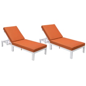 2 LeisureMod Chelsea Orange Cushion Outdoor Chaise Lounge Chairs